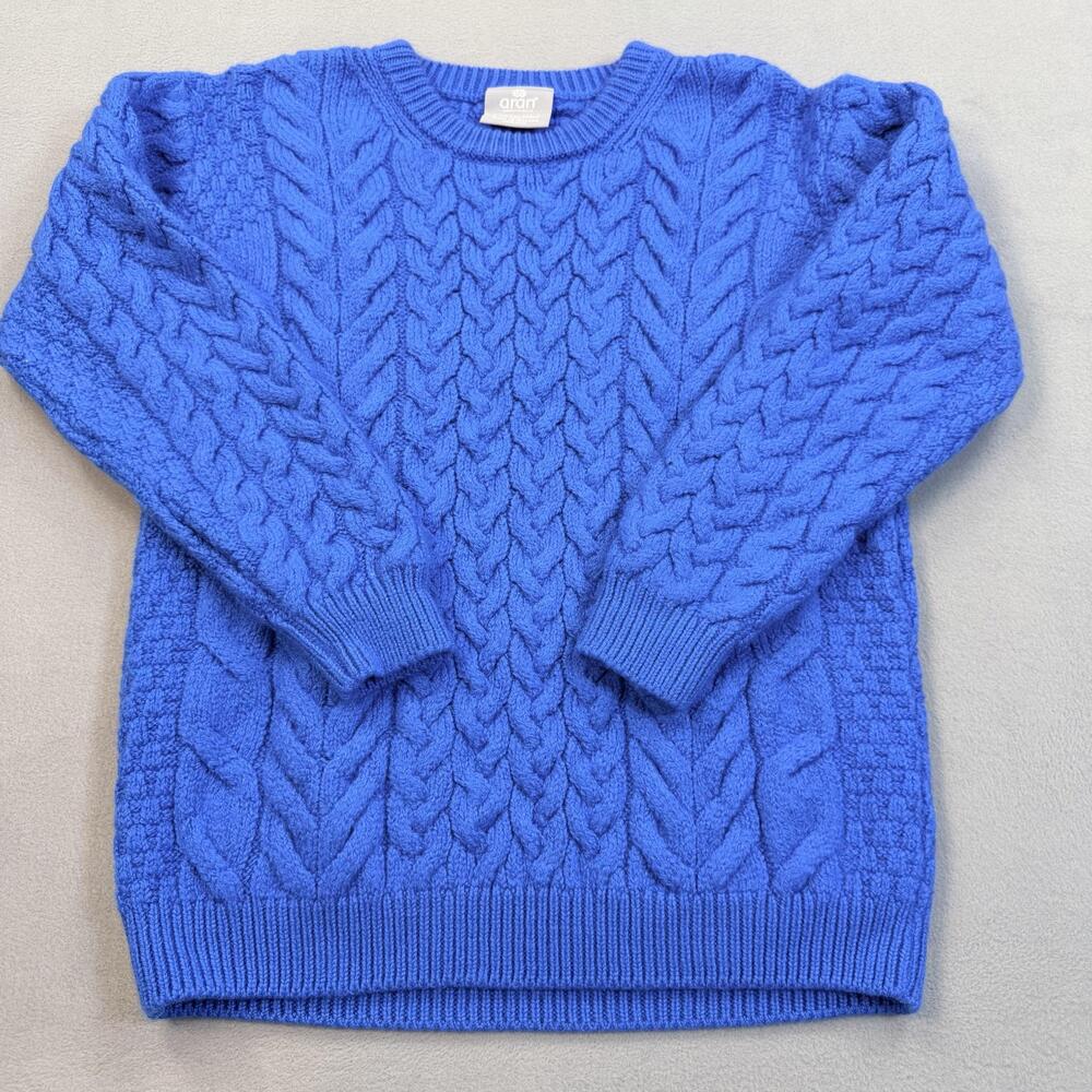 Aran Sweater Womens Medium Blue Cable Knit Pullover Merino Wool Ireland